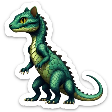 a dark gothic edgy reptilian feline-vernid-fionbri-creature with splash patterns full body sticker