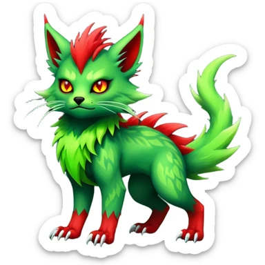 Cool Edgy Green Red ethereal badass punky Fionbri-Vernid-Trico-animal-creature full body sticker