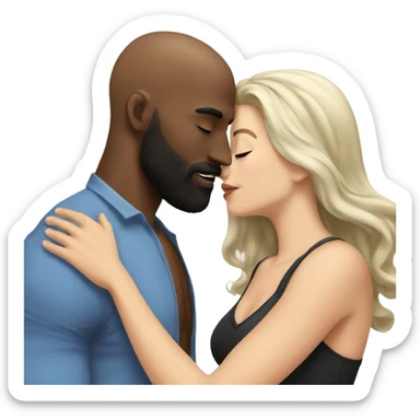 White brunette kissing muscular black bald man with beard sticker