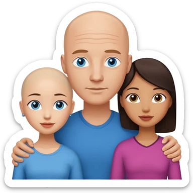 Bald white man blue eyes in love with Filipina woman 2 young Filipina girls sticker