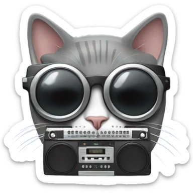 Grey cat with boombox and sunglasses  sticker