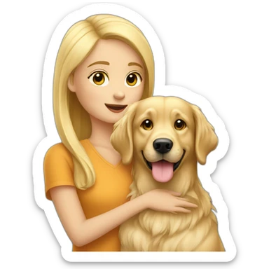 Blonde girl with glasssz petting a golden retriever sticker