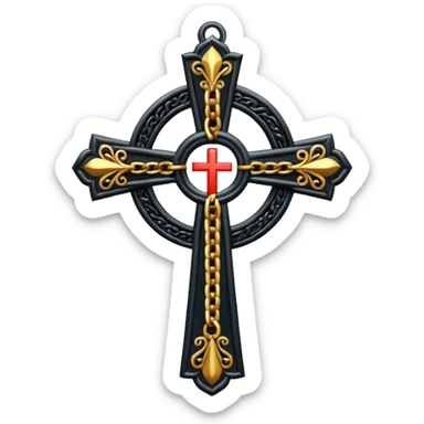 Ein christen kreuz in schwarz ohne Jesus schön verziert mit ketten auf weißem Hintergrund sticker
