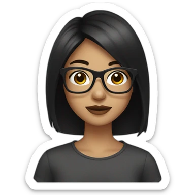 Create me a girl with a square cut, black hair, and square glasses sticker