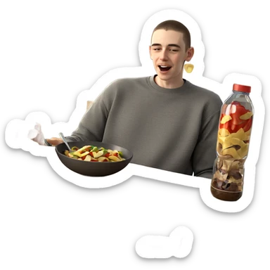 boy enjoying food indoors sticker