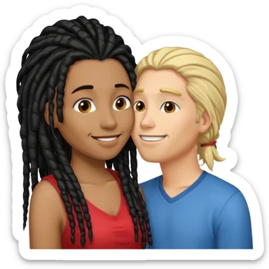 emoticon bacio tra coppia donna capelli neri con dread e uomo biondo sticker