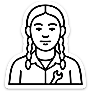 A 40-year-old Latina woman car mechanic with light brown skin, wearing black mechanic uniform, with two braids pulled back from her head sticker