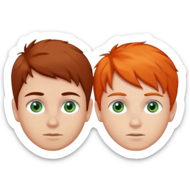 two boys one dark brown hair and green eyes and the other orange hair, blue eyes and light skin sticker