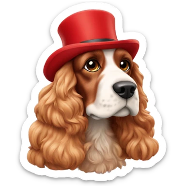Full leght, Red fur cocker spaniel in chew year hat.  sticker