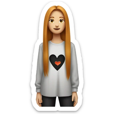 A teenager girl with long straight ginger hair with a oversized shirt saying “love yourself” in turkish with black flared jeans sticker