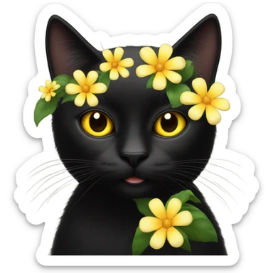 Black cat yellow eyes woth flowers  sticker