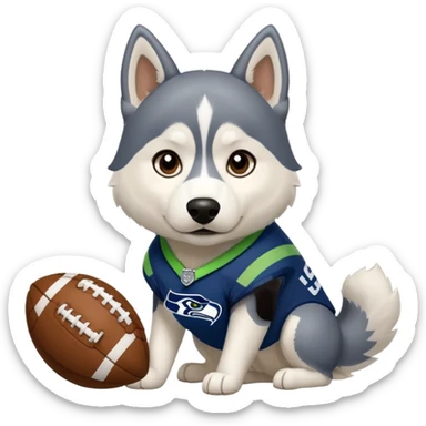 White  brown husky with Seattle Seahawks gear sticker