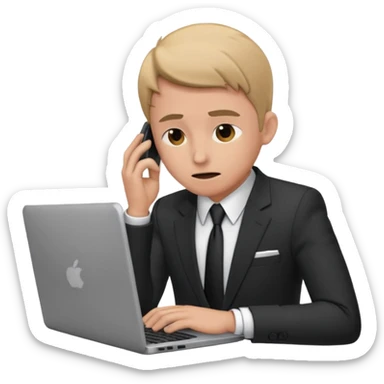 Overwhelmed trader in front of laptop sticker