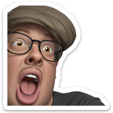 boy with glasses showing tongue sticker