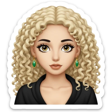 Pale Saudi beauty, pretty baddie, black eyeliner, curly long hair sticker