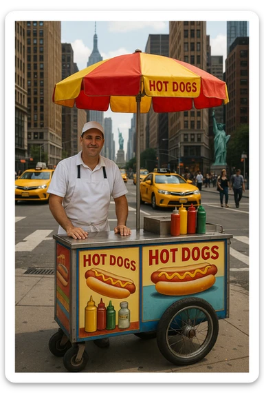 hotdog seller in New York with cart sticker