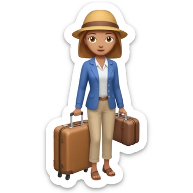 woman carrying a suitcase portrait, head and shoulders only, suitcase handle visible near shoulder, casual travel outfit, confident expression, travel vibe, 3D cartoon style, mobile game icon style, clean background, no text, no watermark
 sticker