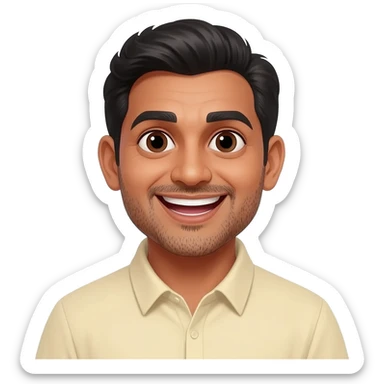 funny indian male teCHER WITH STUBBLE with plain rolltop jumper sticker