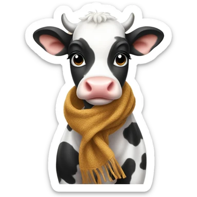 a baby cow with a scarf on sticker
