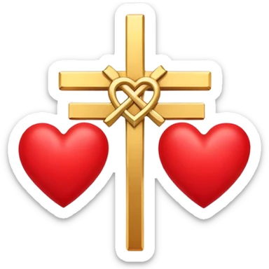 Two red  hearts around  a simple gold cross  sticker