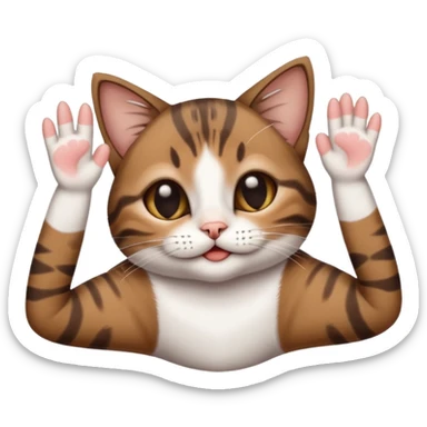 dark brown tabby and white small cat in funny positions upside down with paws covering eyes sticker