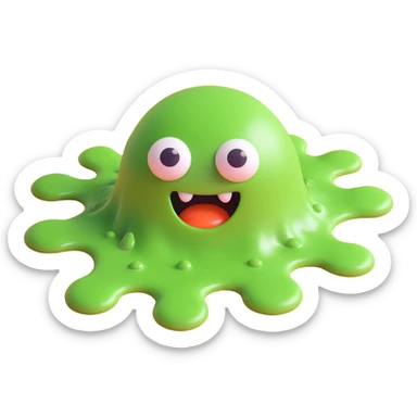green slime with googly eyes melted on the floor, 3D style sticker