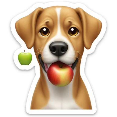 A dog with an apple in its mouth sticker