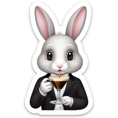 Black and white bunny drinking an espresso martini sticker