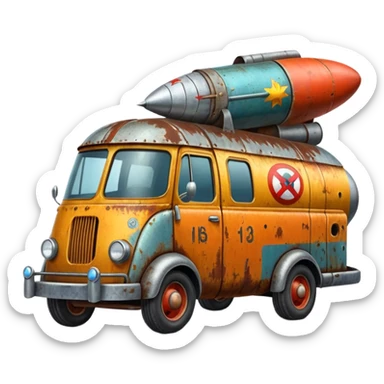 Heroic SuperBug Ron’s exterminator antique rocket assisted moving van  sticker