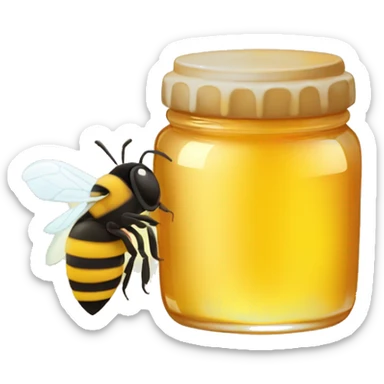 A jar of honey with a plain bottle and a honey bee sticker