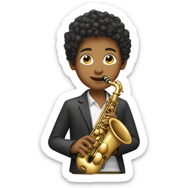 White teenager with sort beown hair playing the alto saxophone sticker