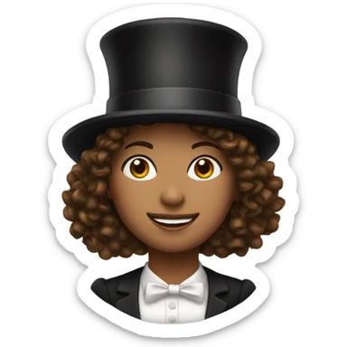 Woman with brown curly hair and top hat Circus sticker