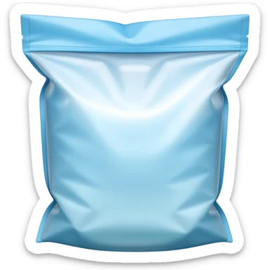 transparent resealable freezer bag partially filled with air, subtle zipper seal at the top, soft folds in the plastic, light blue or clear tint, slightly frosted texture to suggest cold use, no food, label, or branding, empty bag, soft lighting, subtle shadows, emoji scale sticker