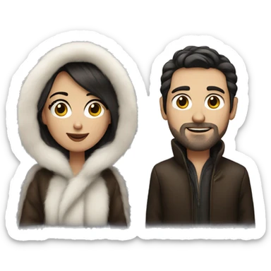 Dark haired White couple in long fur coats sticker