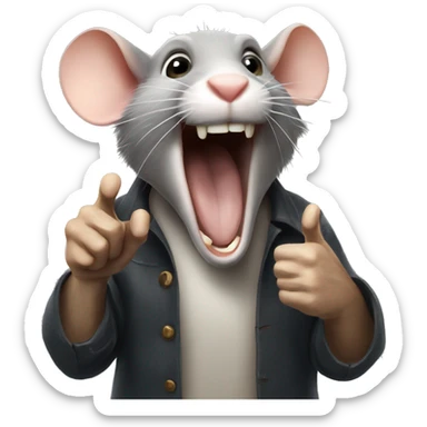A rat that laugh pointing a finger to the person that read sticker