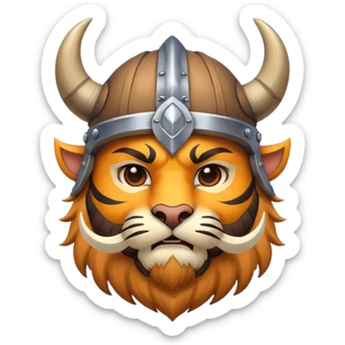 viking tiger face with horned helmet and beard for Twitch emote sticker