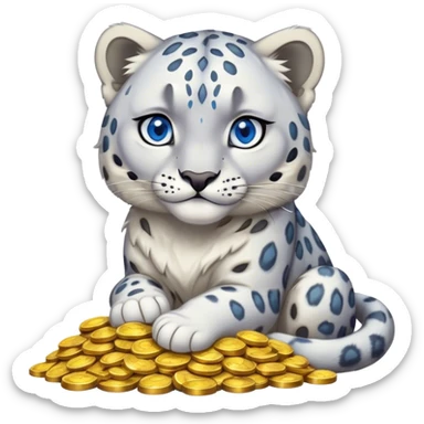 snow leopard symbol of Kazakhstan looking on pile of gold sticker