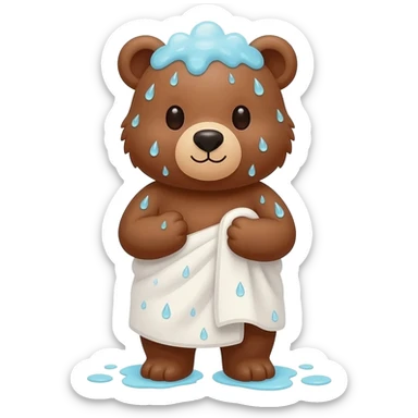 Cute bear coming out of the shower with towe and water drops on him sticker