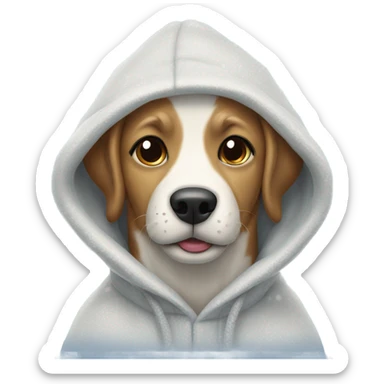 Dog wearing hoodie playing in the snow sticker