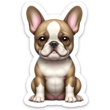 cinematic-[french bulldog]-realistic-full-body-sitting-emoji,-tail-resting-loosely-beside-its-paws,-head-tilted-dramatically,-sleek-[pied brindle]-fur,-simplified-yet-realistic-focused-features,-highly-detailed,-glowing-with-an-almost-sarcastic-glow sticker