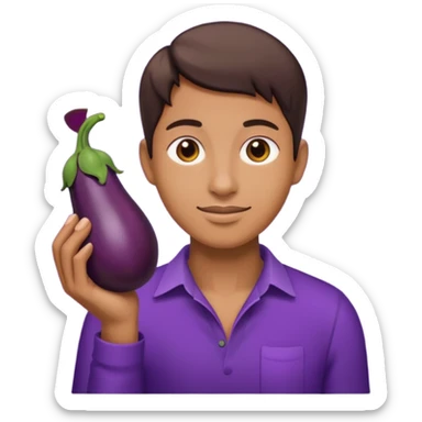 holding brinjal sticker