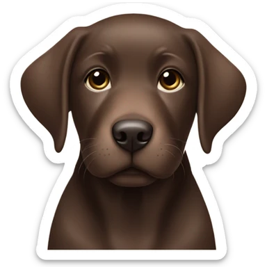 Chocolate labrador cute puppy with small white patch of fur on chest and teal collar sticker