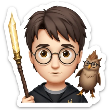 Harry Potter with glasses, lightning scar, and wand sticker