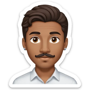 Young man with medium brown skin, mixed-race ethnicity, much longer wavy dark brown hair with a PERFECTLY CENTERED hair part that aligns EXACTLY with the middle of the face, mustache separated from goatee, medium brown eyes, very small diamond stud earrings in both ears, head only with absolutely no shoulders or torso sticker