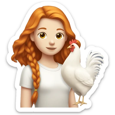 Ginger girl with Long hair and a white hen sticker