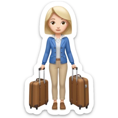 woman carrying a suitcase portrait, head and shoulders only, suitcase handle visible near shoulder, casual travel outfit, confident expression, travel vibe, 3D cartoon style, mobile game icon style, clean background, no text, no watermark sticker