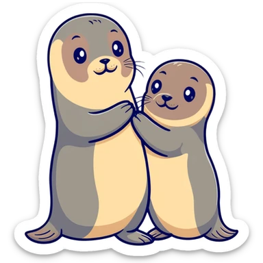 funny fur seal in the arms of a young girl who is standing next to her boyfriend sticker