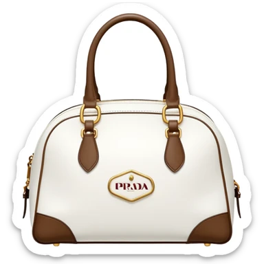 Classic style white Prada bowling bag with Prada logo  sticker