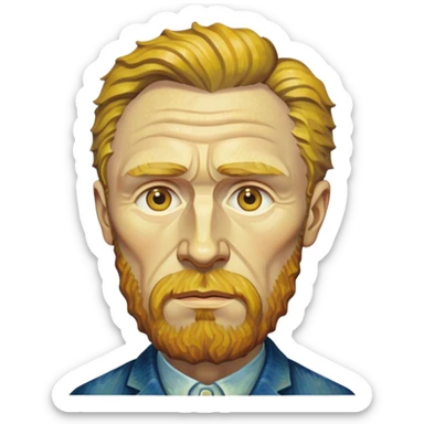 Cinematic Realistic Vincent van Gogh Portrait Emoji, depicted as the iconic artist with expressive brushstrokes and soulful eyes, rendered with rich textured detail and dynamic emotive lighting that captures his creative genius. sticker