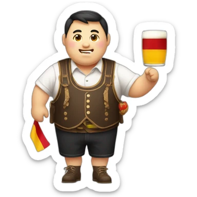 chubby asian guy drunk at oktoberfest with german flag sticker